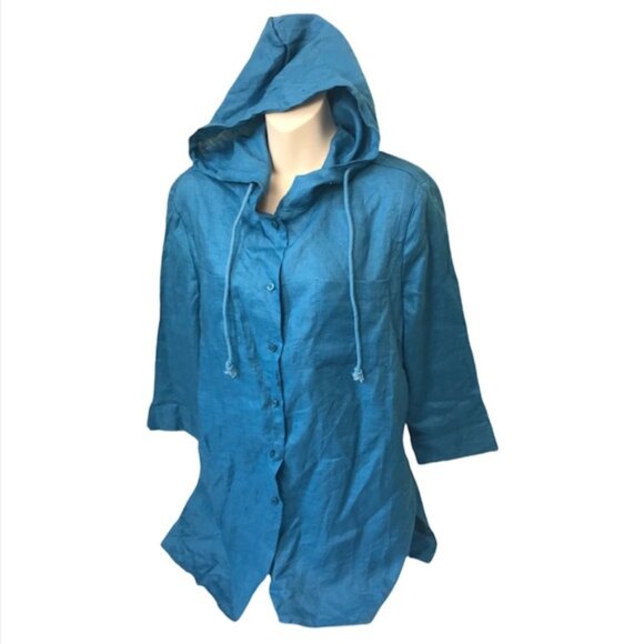 Alice Blue NEW Linen Shirt Hoodie Shirt Jacket Pockets Slits Button Minimalist L - Picture 1 of 15